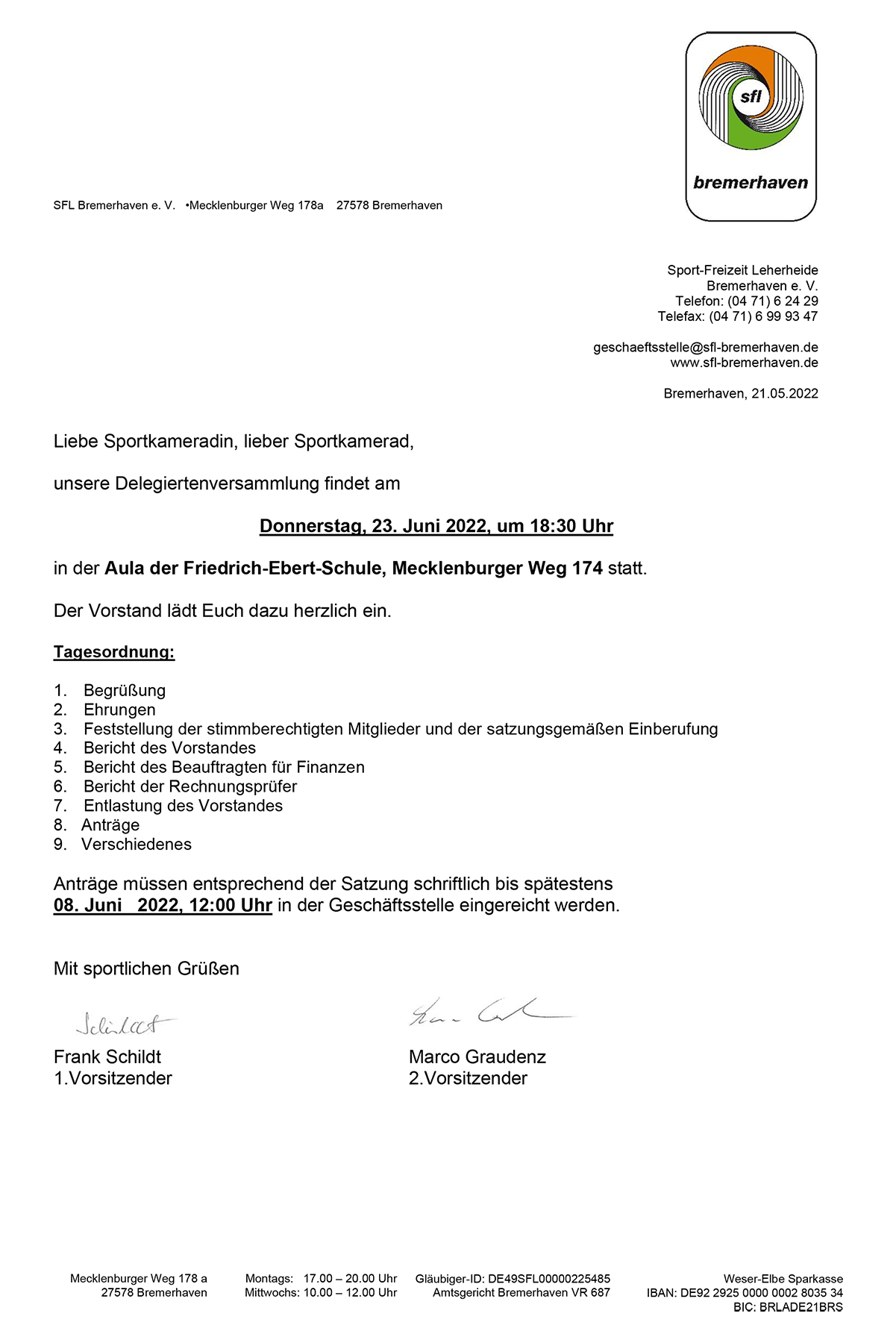 2022 05 21 SFL Einladung Delegiertenversammlung